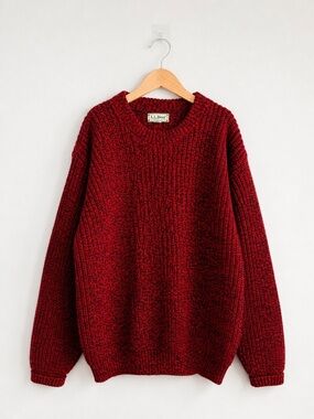 L.L. Bean Men's Chunky Crewneck Sweater in Burgundy Red
